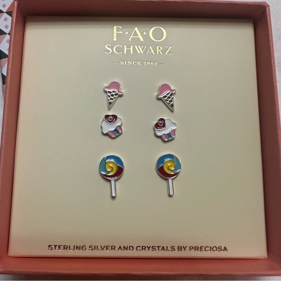 FAO Schwarz Sterling Silver Earrings with Pink and Blue Crystals - Picture 3 of 5